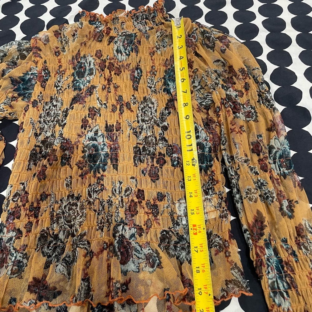 Free People Mesh Floral Ruffle Long Sleeve Top, Sz Small - Picture 2 of 8